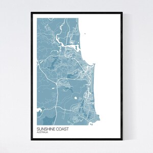 Sunshine Coast Map Print Many Colours Fast Delivery Scandi // Vintage ...