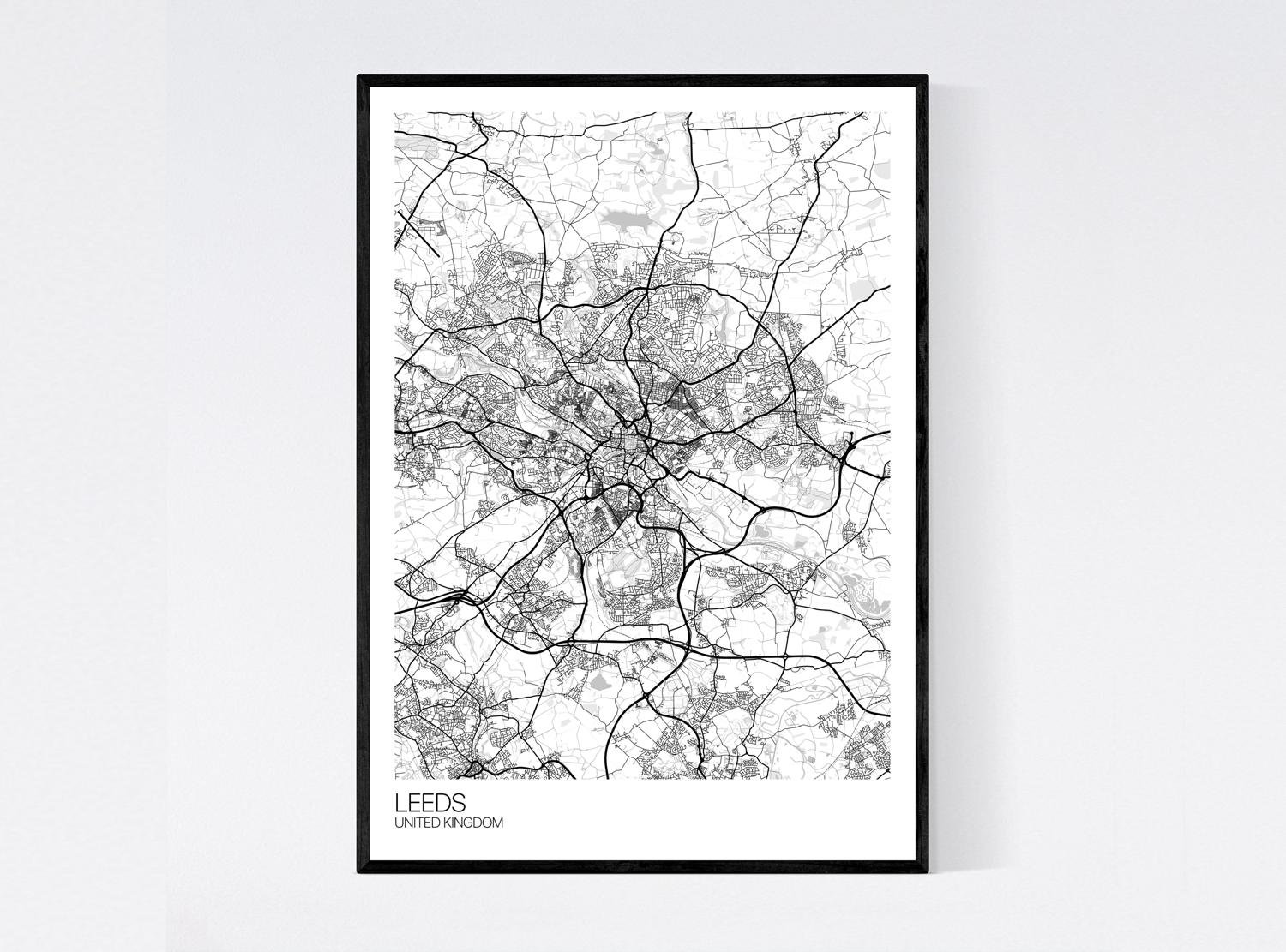 Leeds Map Print Many Colours Fast Delivery Scandi // | Etsy