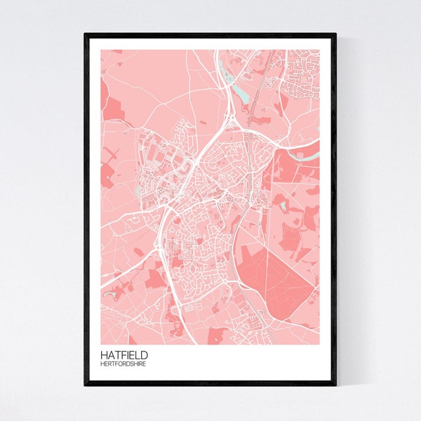 Hatfield, Hertfordshire Map Art Print - Many Styles - 350gsm Art Quality Paper - Fast Delivery - Scandi // Vintage // Retro // Minimal