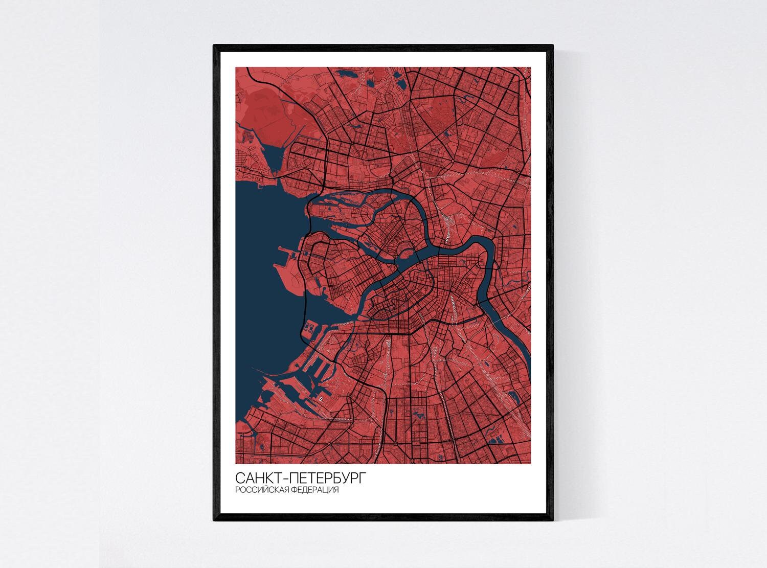 St Petersburg Russia Map Print Many Colours Fast Delivery | Etsy