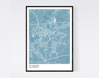 St Helens, United Kingdom City Map Art Print - Many Colours - 350gsm Art Quality Paper - Fast Delivery - Scandi // Vintage // Minimal