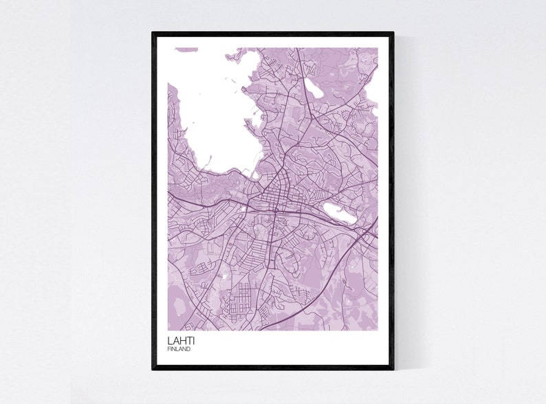 Lahti, Finland Map Art Print Many Colours 350gsm Art Quality Paper Fast Delivery Wall Art // Vintage // Retro // Minimal Pastel Purple