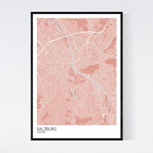 Salzburg, Austria Map Art Print Many Colours 350gsm Art Quality Paper Fast Delivery Scandi ...