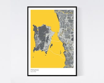 Penang, Malaysia Map Art Print - Many Styles - Art Quality Paper - Fast Delivery - Poster // Scandi // Vintage // Retro // Minimal