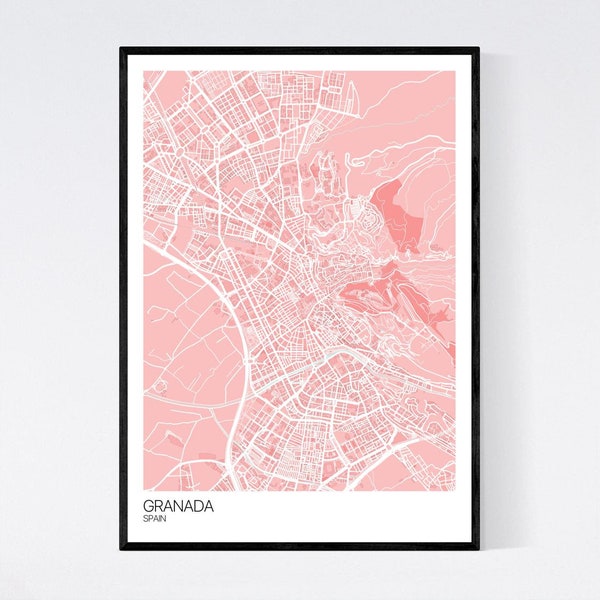 Granada, Spanje Kaart Art Print - Vele kleuren - 350gsm Art Quality Paper - Snelle levering - Scandi // Retro // Minimal // Wall Art