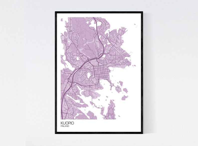 Kuopio, Finland Map Art Print Many Colours 350gsm Art Quality Paper Fast Delivery Wall Art // Vintage // Retro // Minimal Pastel Purple