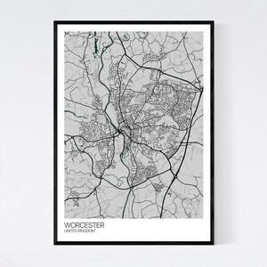Worcester, United Kingdom City Map Art Print Many Colours 350gsm Art Quality Paper Fast Delivery ...