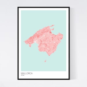 Mallorca, Spain Island Map Art Print -  Many Colours - 350gsm Art Quality Paper - Fast Delivery - Scandi // Vintage // Retro // Minimal