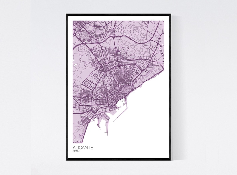 Alicante Spain Map Art Print Many Colours 350gsm Art | Etsy