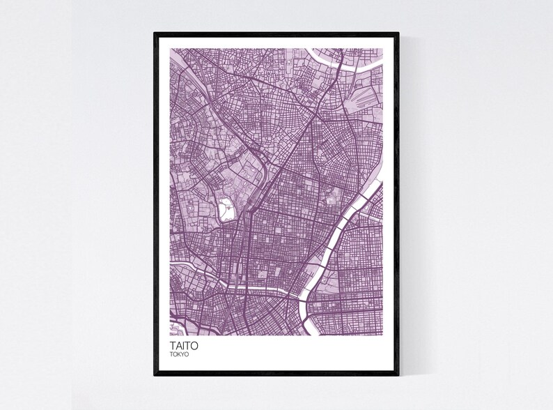 Taito, Tokyo Map Print Many Colours Fast Delivery Scandi // Vintage // Retro // Poster Printed on Art Quality Paper Pastel Purple