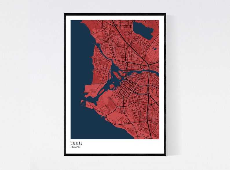 Oulu, Finland Map Art Print Many Colours 350gsm Art Quality Paper Fast Delivery Wall Art // Vintage // Retro // Minimal Red/Blue