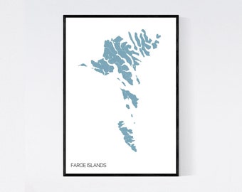 Faroe Islands Map Art Print -  Many Colours - 350gsm Art Quality Paper - Fast Delivery - Scandi // Vintage // Retro // Minimal