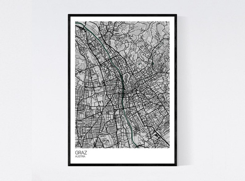 Graz Austria Map Art Print Many Colours 350gsm Art | Etsy