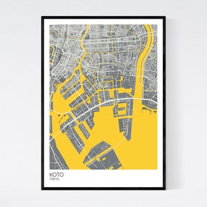 Koto, Tokyo Map Print - Many Colours - Fast Delivery - Scandi // Vintage // Retro // Poster - Printed on Art Quality Paper