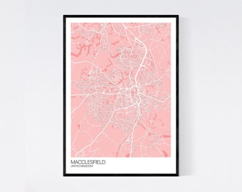 Macclesfield Map Print - Many Colours - 350gsm Art Quality Paper - Fast Delivery - Scandi // Vintage // Retro // Minimal - Customisable Text