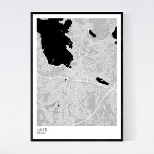 Lahti, Finland Map Art Print Many Colours 350gsm Art Quality Paper Fast Delivery Wall Art // Vintage // Retro // Minimal Grey/Black