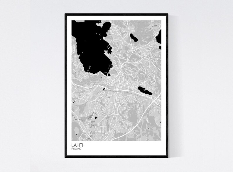 Lahti, Finland Map Art Print Many Colours 350gsm Art Quality Paper Fast Delivery Wall Art // Vintage // Retro // Minimal Grey/Black