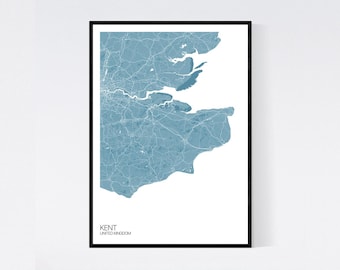 Kent, England Map Art Print - Many Styles - 350gsm Art Quality Paper - Fast Delivery - Scandi // Vintage // Retro // Minimal
