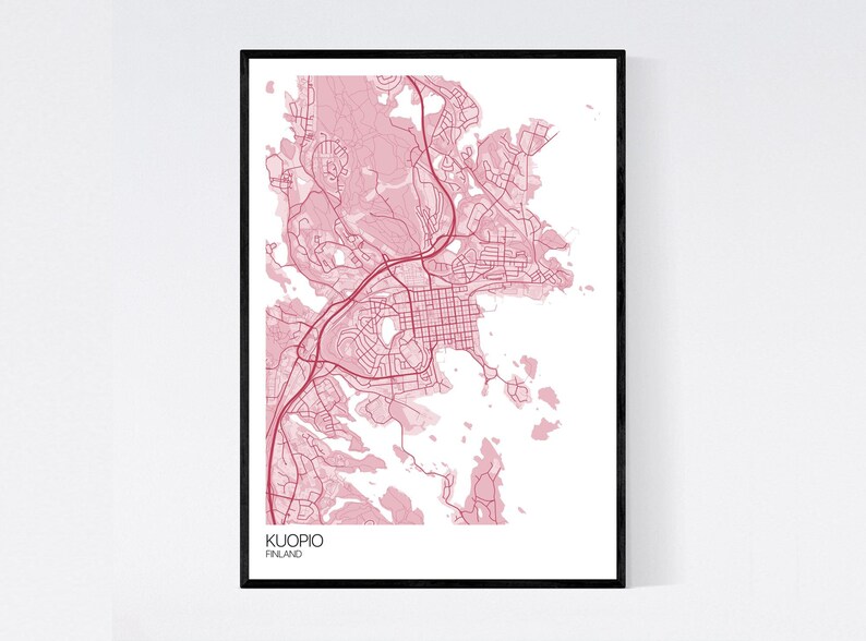 Kuopio, Finland Map Art Print Many Colours 350gsm Art Quality Paper Fast Delivery Wall Art // Vintage // Retro // Minimal Pastel Red