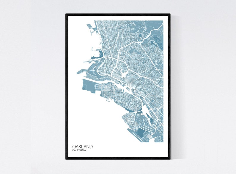 Oakland Kalifornien Karte Viele Farben gedruckt auf Kunst Pastel Blue