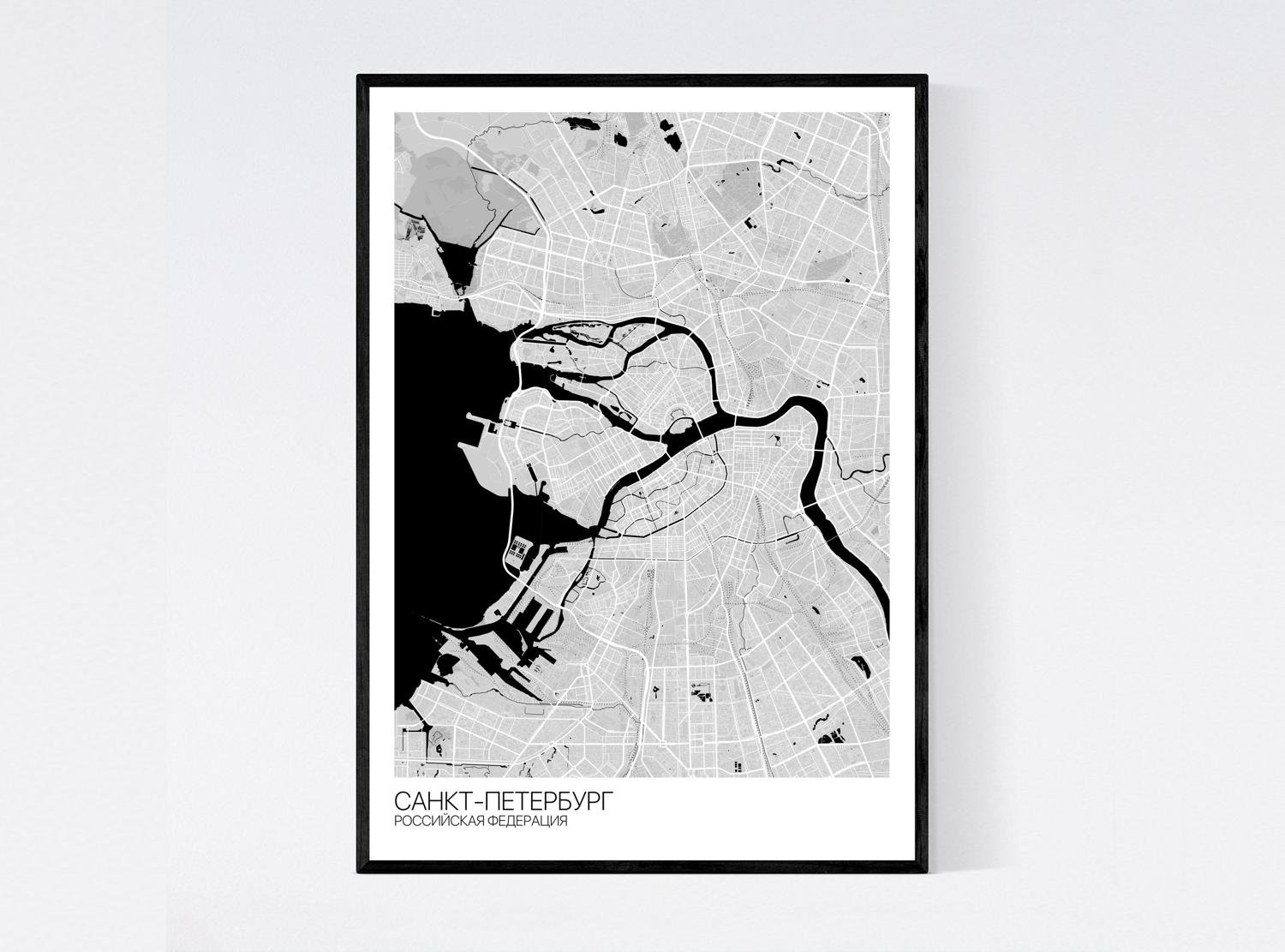 St Petersburg Russia Map Print Many Colours Fast Delivery | Etsy