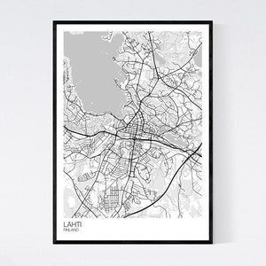 Lahti, Finland Map Art Print Many Colours 350gsm Art Quality Paper Fast Delivery Wall Art // Vintage // Retro // Minimal White/Grey