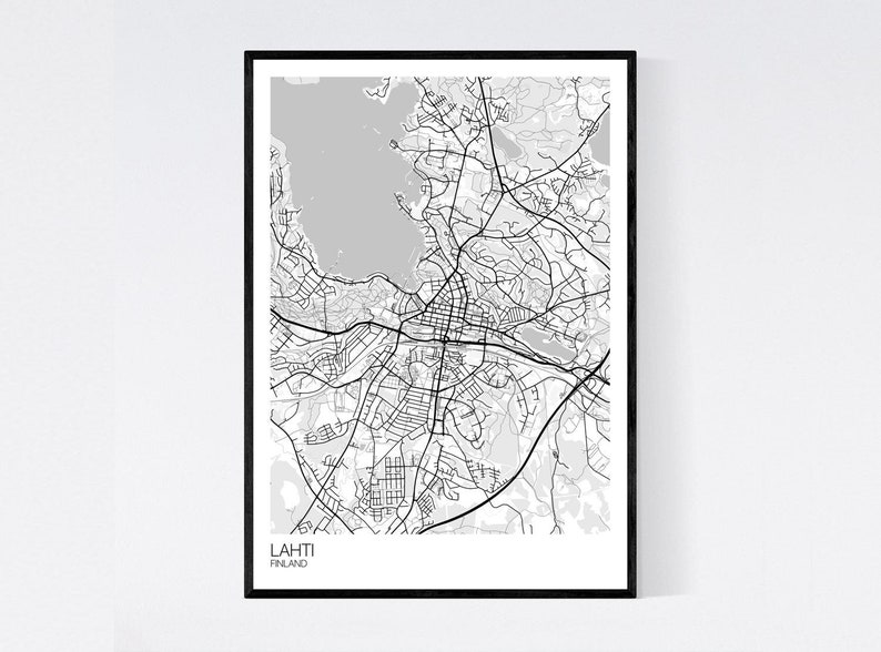 Lahti, Finland Map Art Print Many Colours 350gsm Art Quality Paper Fast Delivery Wall Art // Vintage // Retro // Minimal White/Grey