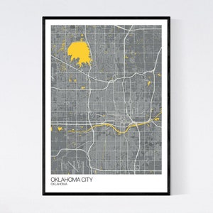 Oklahoma City, OKC Map Print - Many Colours - Printed on Art Quality Paper - Fast Delivery - Scandi // Vintage // Retro // Minimal