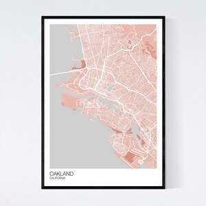 Oakland Kalifornien Karte Viele Farben gedruckt auf Kunst Light Red/Grey