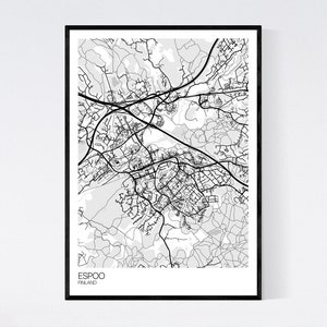 Espoo, Finland Map Art Print Many Colours 350gsm Art Quality Paper Fast Delivery Wall Art // Vintage // Retro // Minimal White/Grey