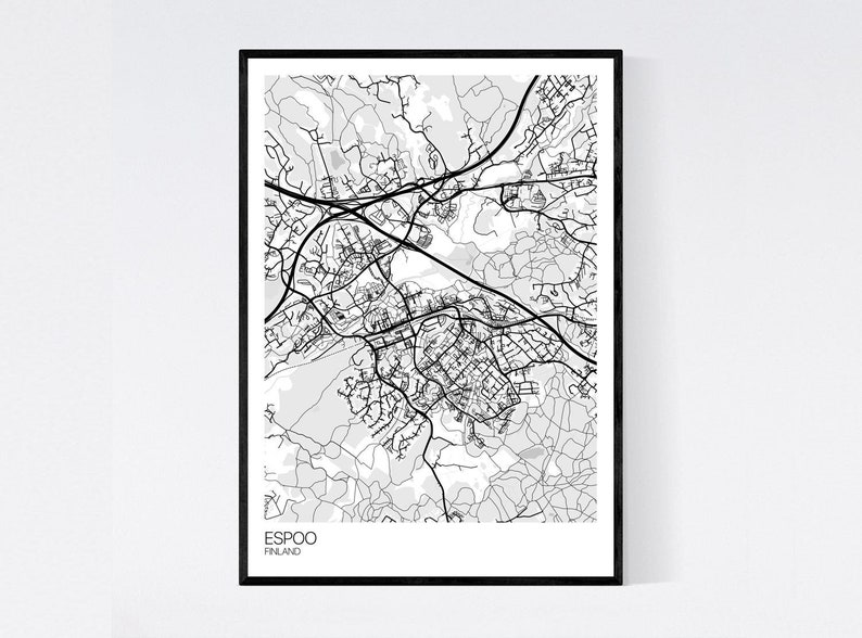Espoo, Finland Map Art Print Many Colours 350gsm Art Quality Paper Fast Delivery Wall Art // Vintage // Retro // Minimal White/Grey