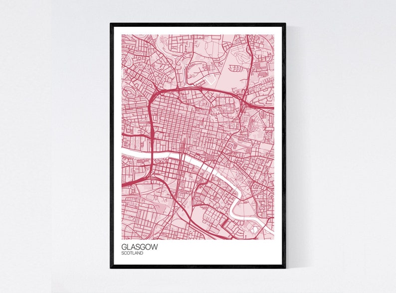 Glasgow City Centre Map Art Print Many Colours 350gsm Art Etsy