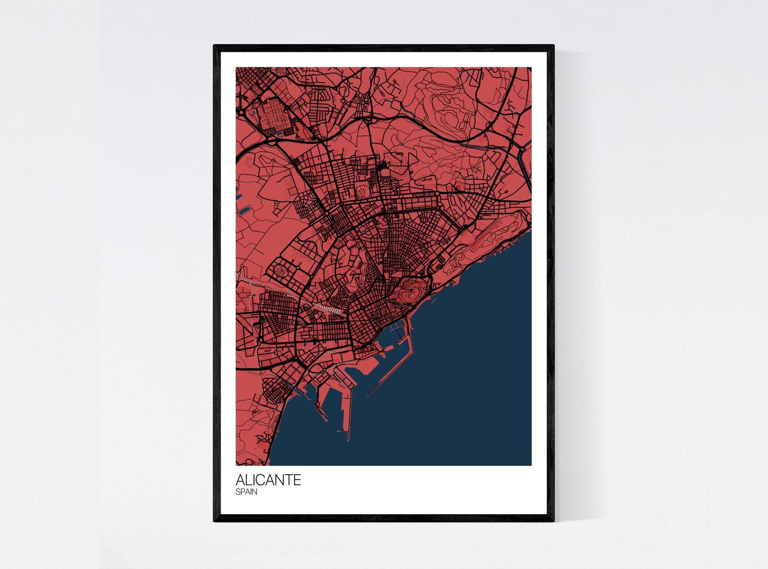 Alicante Spain Map Art Print Many Colours 350gsm Art | Etsy