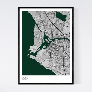 Oulu, Finland Map Art Print Many Colours 350gsm Art Quality Paper Fast Delivery Wall Art // Vintage // Retro // Minimal Grey/Green