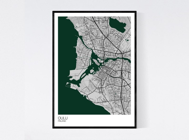 Oulu, Finland Map Art Print Many Colours 350gsm Art Quality Paper Fast Delivery Wall Art // Vintage // Retro // Minimal Grey/Green