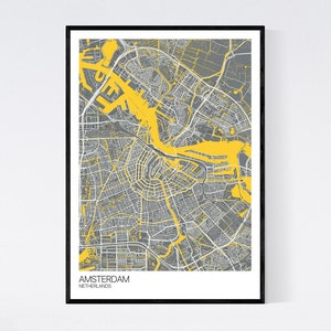 Amsterdam, Netherlands Map Art Print -  Many Colours - 350gsm Art Quality Paper - Fast Delivery - Scandi // Retro // Minimal // Wall Art