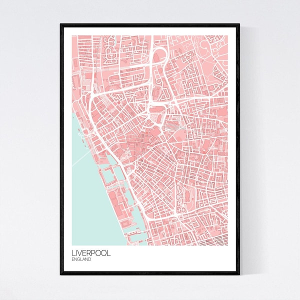 Liverpool City Centre Karte Kunstdruck - Viele Farben - 350gsm Kunst Qualitätspapier - Schnelle Lieferung - Scandi / Vintage / Retro