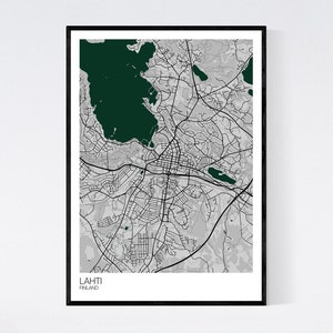 Lahti, Finland Map Art Print Many Colours 350gsm Art Quality Paper Fast Delivery Wall Art // Vintage // Retro // Minimal Grey/Green