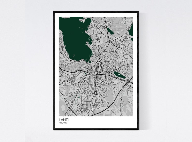 Lahti, Finland Map Art Print Many Colours 350gsm Art Quality Paper Fast Delivery Wall Art // Vintage // Retro // Minimal Grey/Green