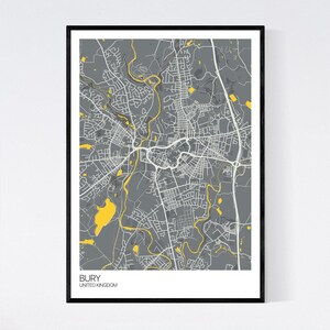 Bury, United Kingdom Map Print Many Colours Fast Delivery // Retro ...