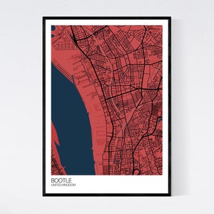 Bootle, United Kingdom Map Print Many Colours Fast Delivery // Retro ...