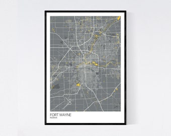 Fort Wayne, Indiana Map Print - Muchos colores - Impreso en papel de calidad artística - Entrega rápida - Scandi // Vintage // Retro // Minimal