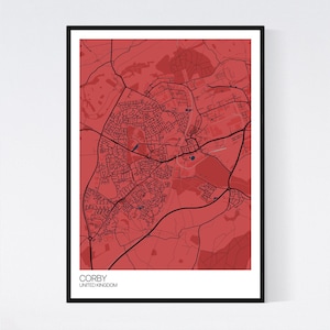 Corby Town Map Art Print Many Styles 350gsm Art Quality Paper Fast Delivery Scandi // Vintage ...