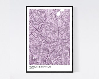 Highbury and Islington, London Map Art Print - Many Colours - 350gsm Art Quality Paper - Fast Delivery - Scandi // Vintage // Minimal