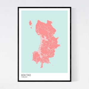 Koh Tao, Thailand Map Art Print - Many Styles - 350gsm Art Quality Paper - Fast Delivery - Scandi // Vintage // Retro // Minimal
