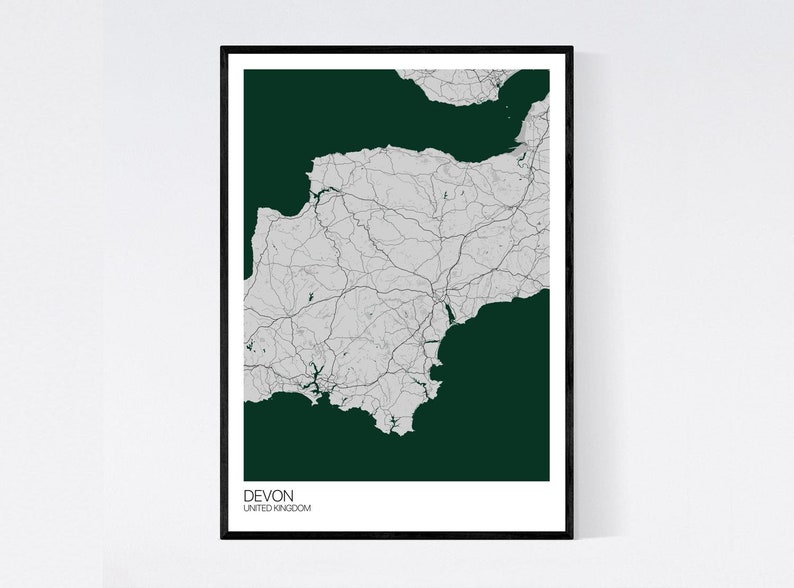 Devon, England Map Art Print Many Styles 350gsm Art Quality Paper Fast Delivery Scandi // Vintage // Retro // Minimal Grey/Green