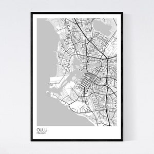 Oulu, Finland Map Art Print Many Colours 350gsm Art Quality Paper Fast Delivery Wall Art // Vintage // Retro // Minimal White/Grey