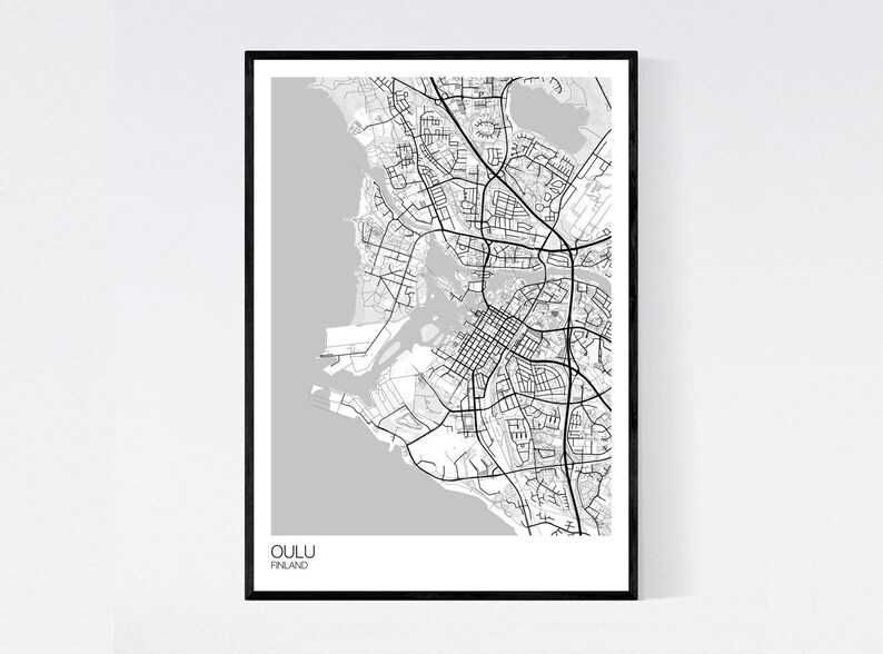 Oulu, Finland Map Art Print Many Colours 350gsm Art Quality Paper Fast Delivery Wall Art // Vintage // Retro // Minimal White/Grey