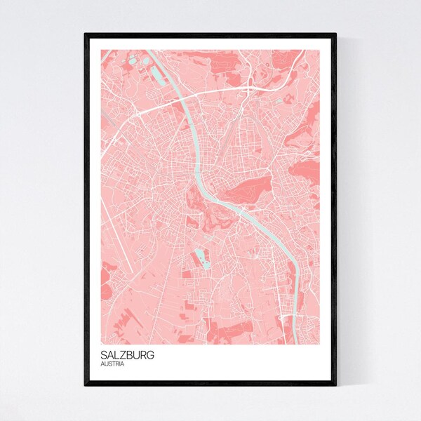 Salzburg, Austria Map Art Print -  Many Colours - 350gsm Art Quality Paper - Fast Delivery - Scandi // Vintage // Retro // Minimal