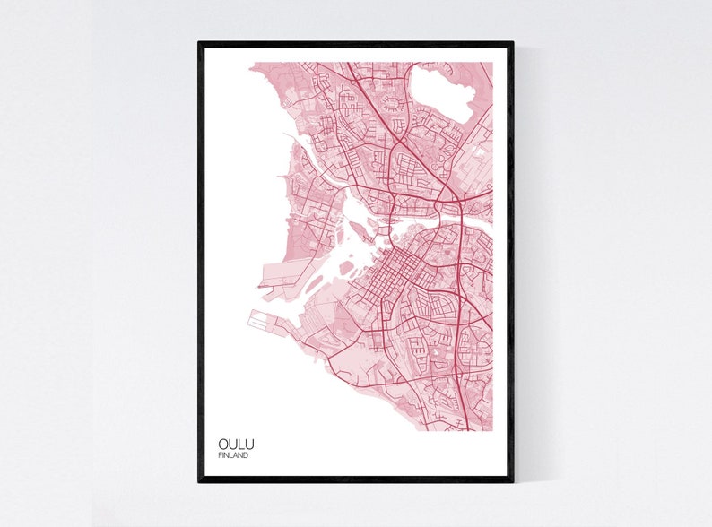 Oulu, Finland Map Art Print Many Colours 350gsm Art Quality Paper Fast Delivery Wall Art // Vintage // Retro // Minimal Pastel Red